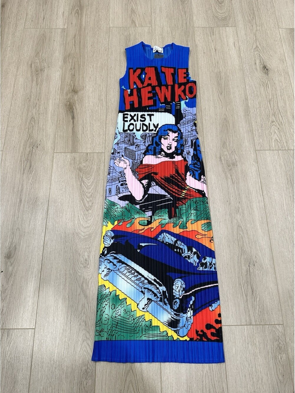 NWT Kate Hewko Comic Tube Dress One Size Pleated Stretchy Vibrant Fun